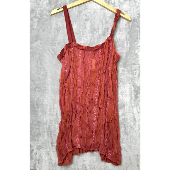 Free People Tops - Free People Top Womens Small Dark Pink Tank Semi Sheer Embroidered NEW Fairycore
